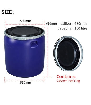 970mm Plastic Chemische Containers150kg/l HDPE Blauwe Plastic Vaten