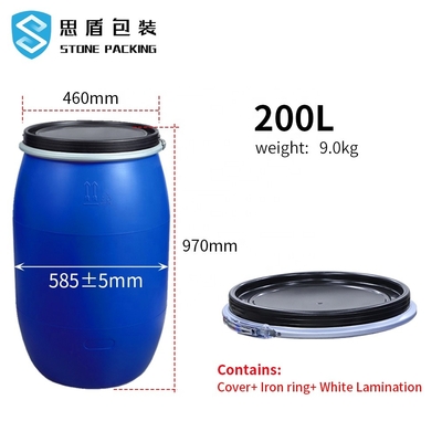 Cilindrische Blauwe Chemische 200l 55 Gallon Plastic Trommel 585*970mm 9kg