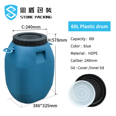 HDPE 100% 60L Blauwe HDPE Plastic Containertrommel met Deksel