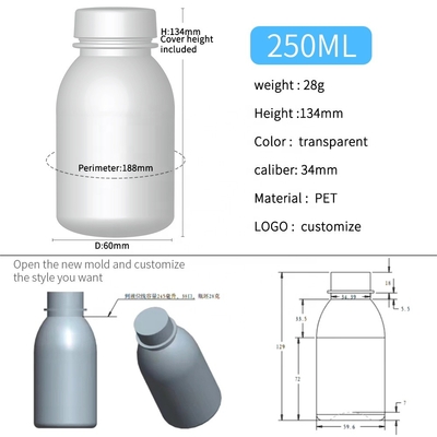Huishoudenproducten 34mm Duidelijke Plastic HUISDIEREN Plastic Flessen 250ml 28g