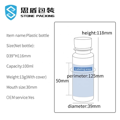Het HUISDIEREN Plastic Fles van SIDUN 100ml met Schroefdeksel 39*116mm
